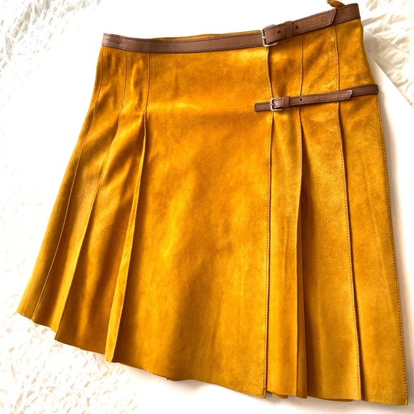 Prada Mustard Yellow Suede Mid Length Wrap Skirt - Picture 9 of 15